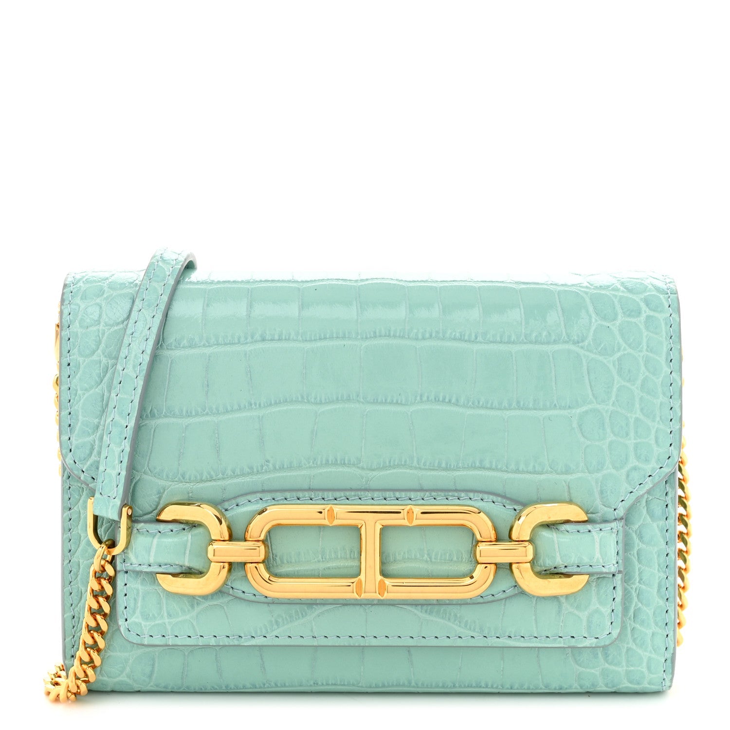 Calfskin Crocodile Embossed Mini Whitney Shoulder Bag Pastel Turquoise
