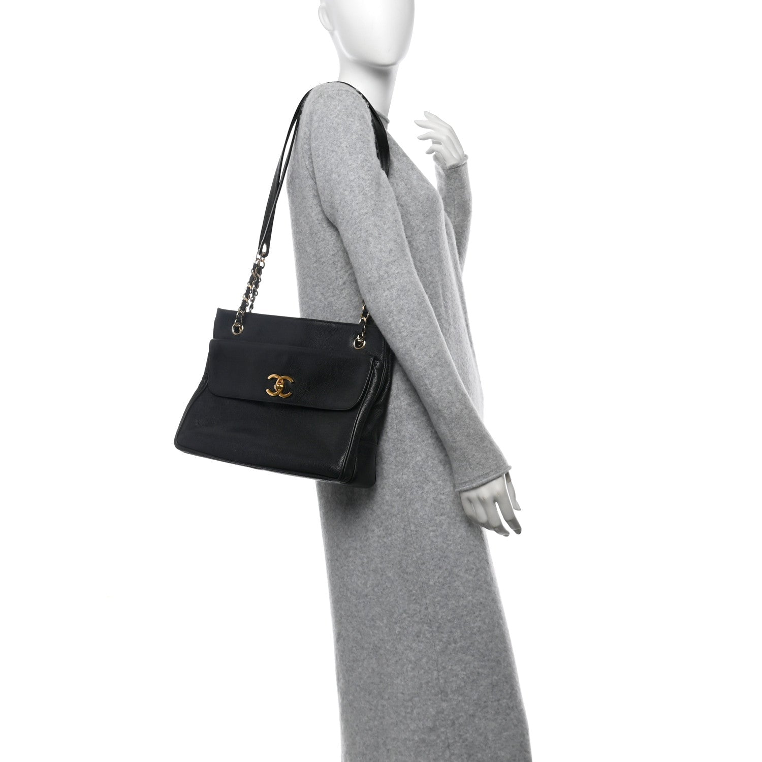 Caviar Flap Shoulder Bag Black