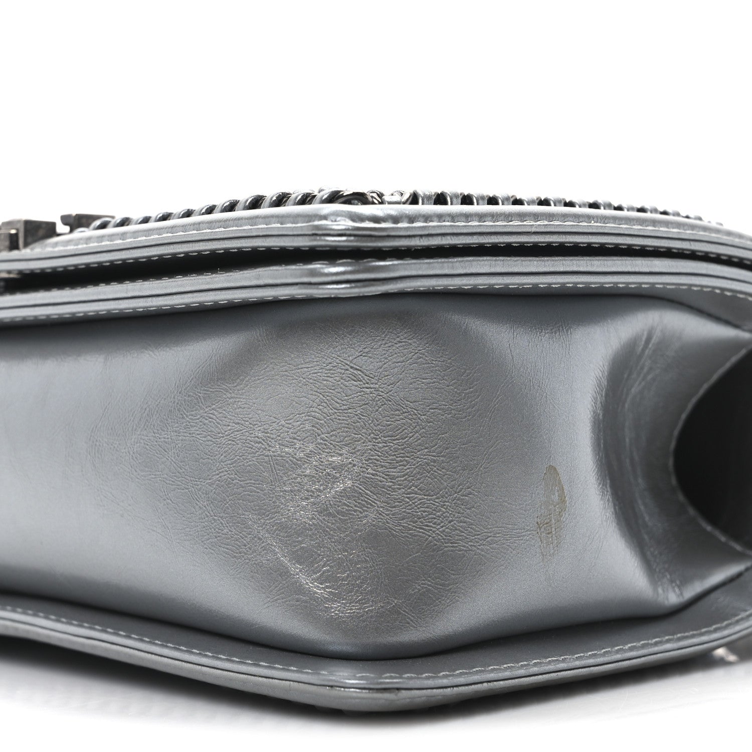 Metallic Calfskin Quilted Medium Top Handle Boy Flap Silver
