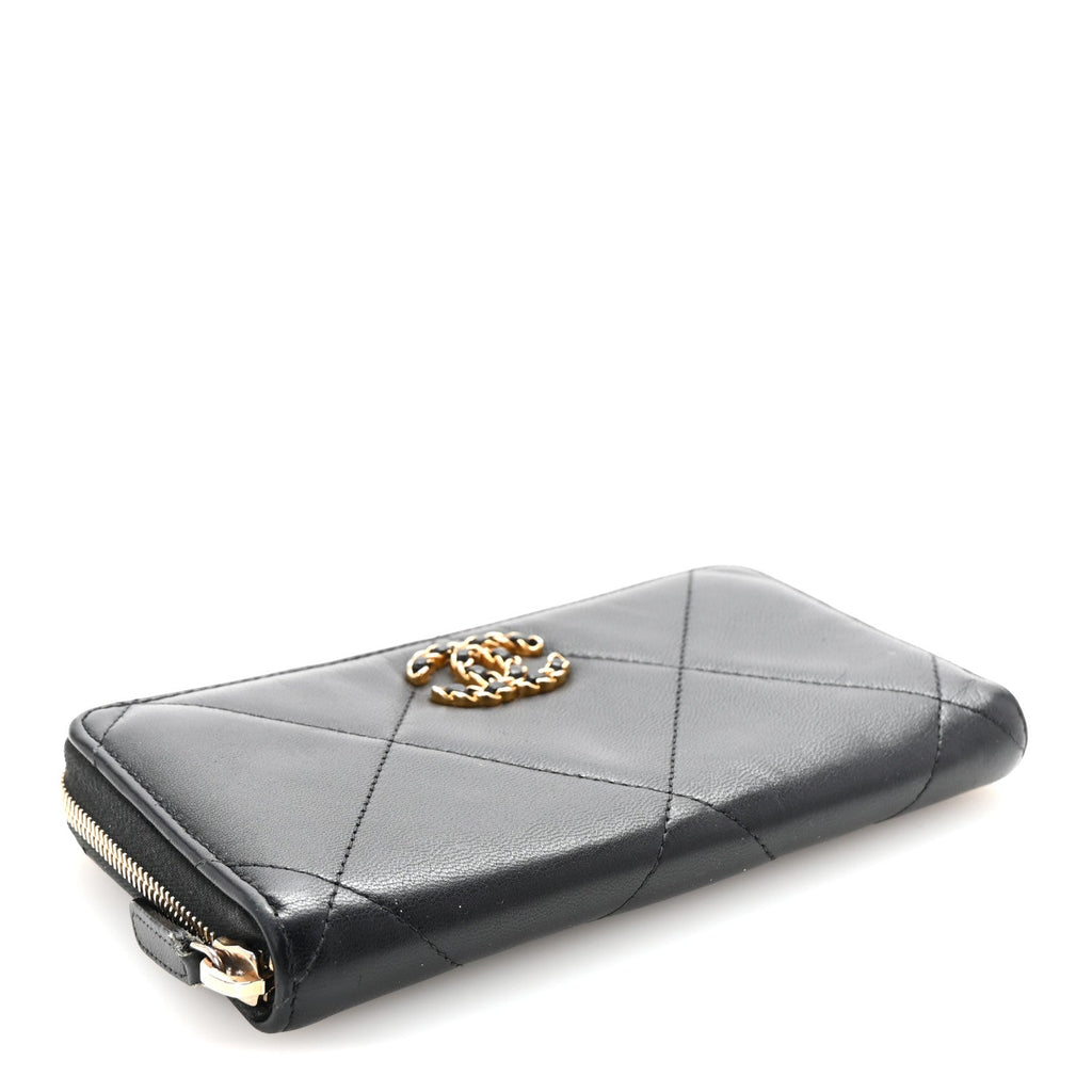 Lambskin Quilted 19 Long Zipped Around Wallet Black