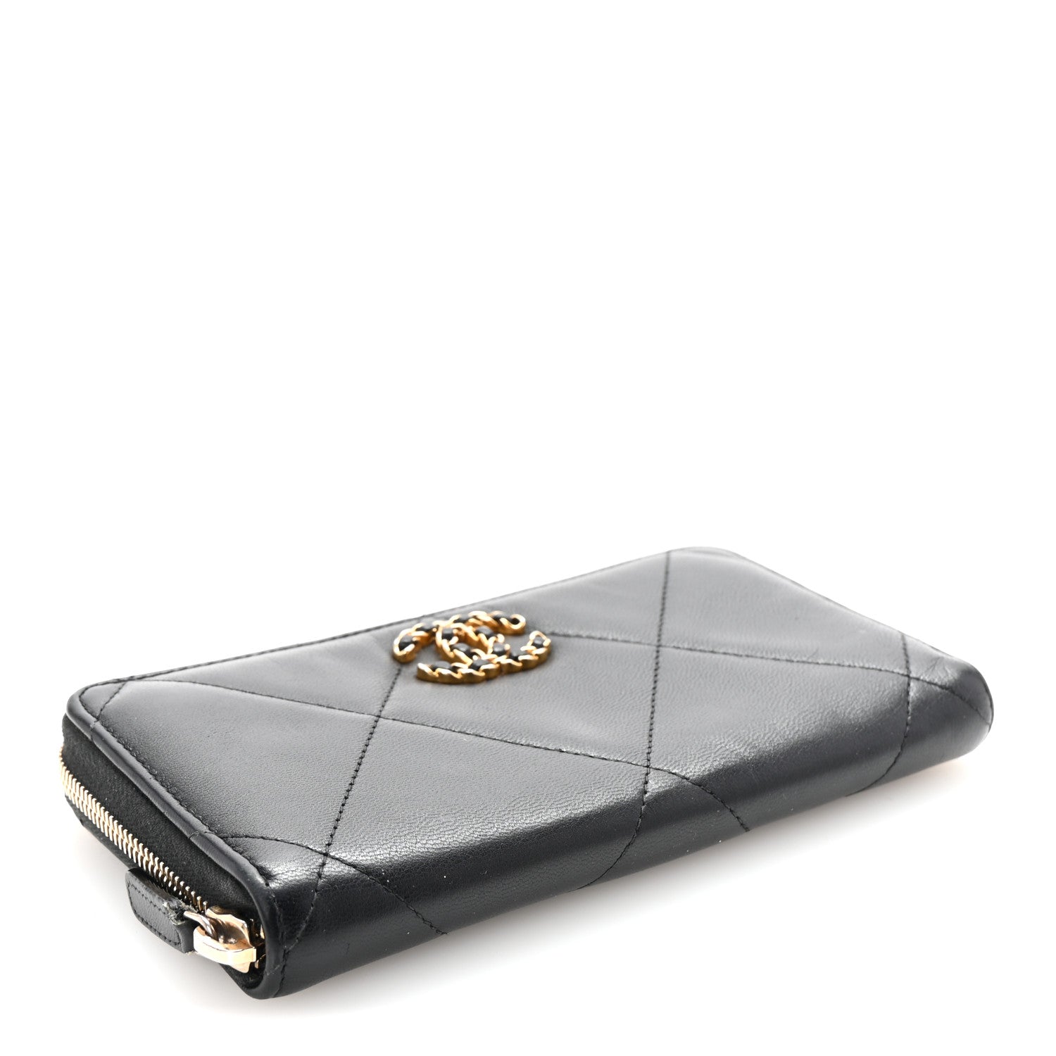 Lambskin Quilted 19 Long Zipped Around Wallet Black
