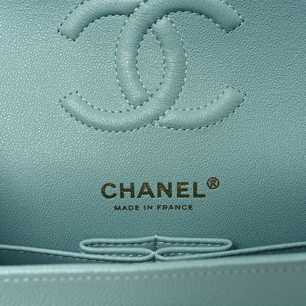 Caviar Quilted Small Double Flap Light Blue