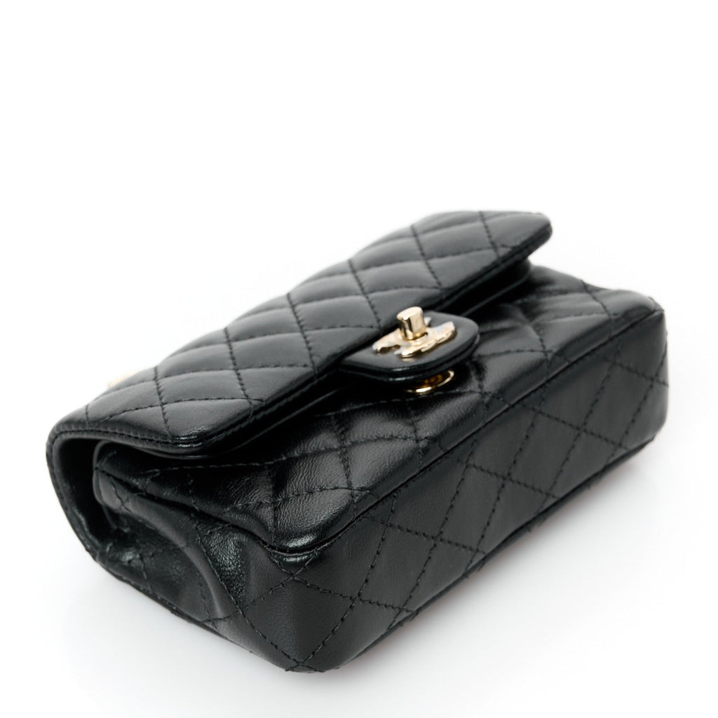 Lambskin Quilted Mini Double Flap With Hook Black