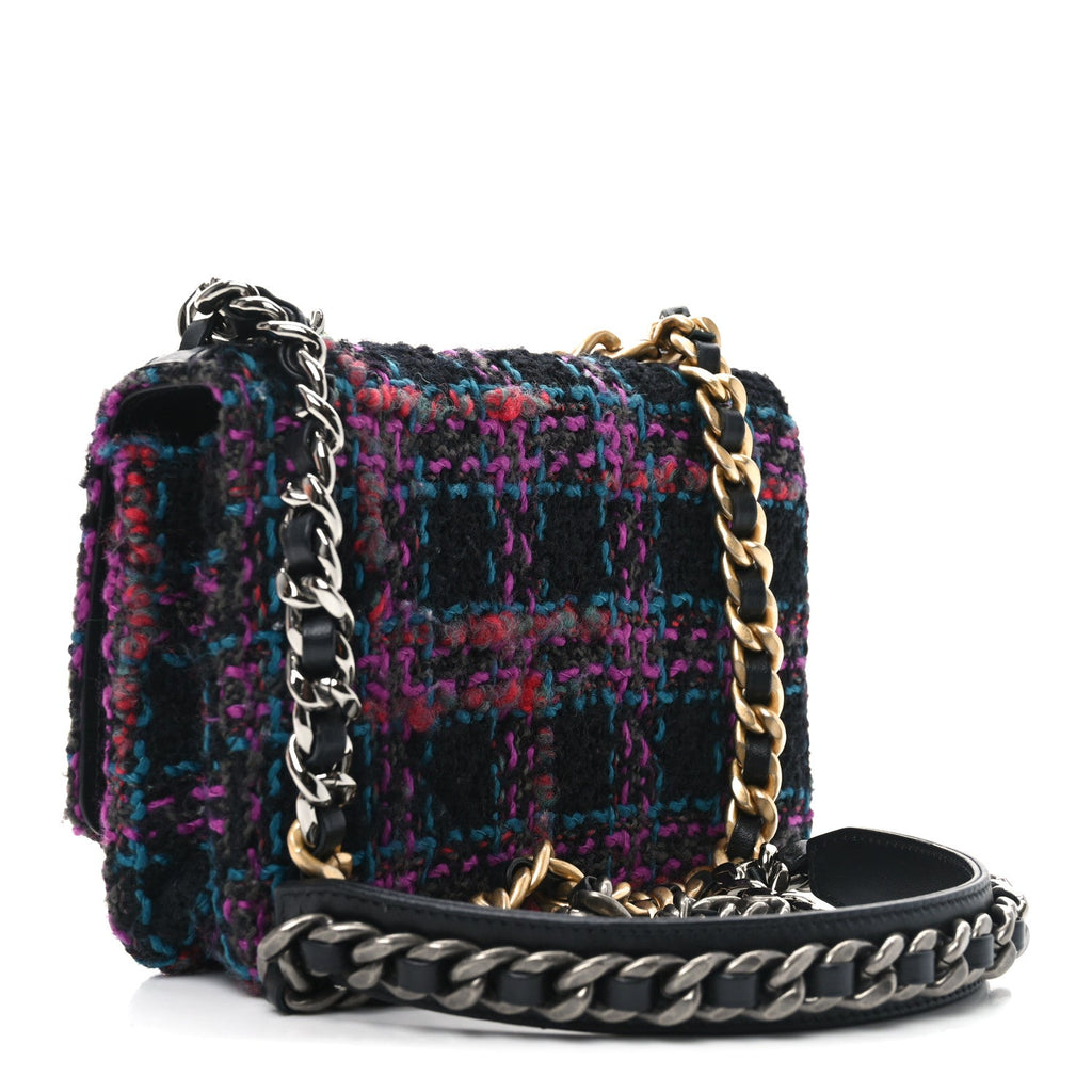 Tweed Quilted Chanel 19 Wallet On Chain WOC Black Pink Blue