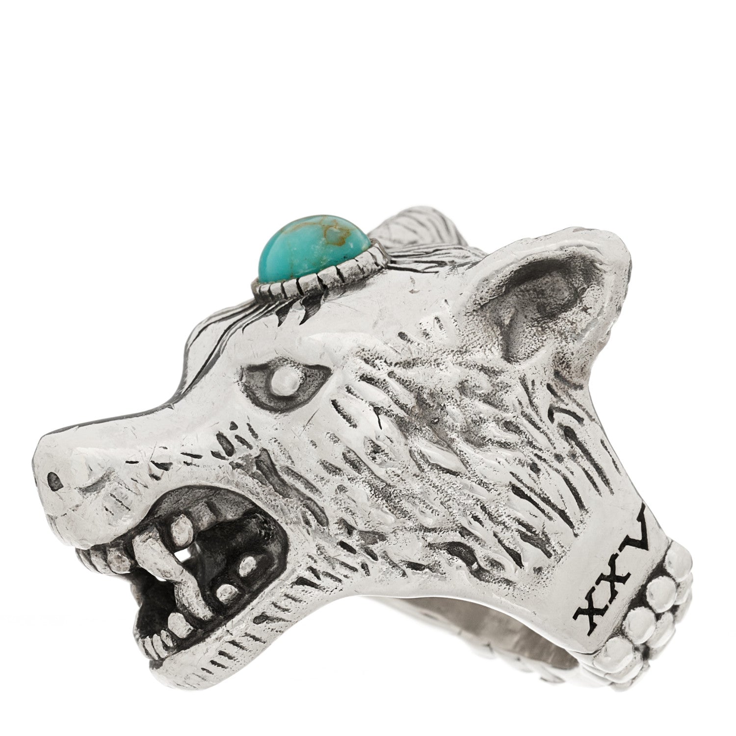 Sterling Silver Turquoise Anger Forest Wolf Head Ring 58 8.5