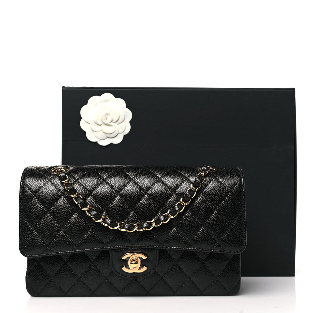 Caviar Quilted Small Double Flap Black