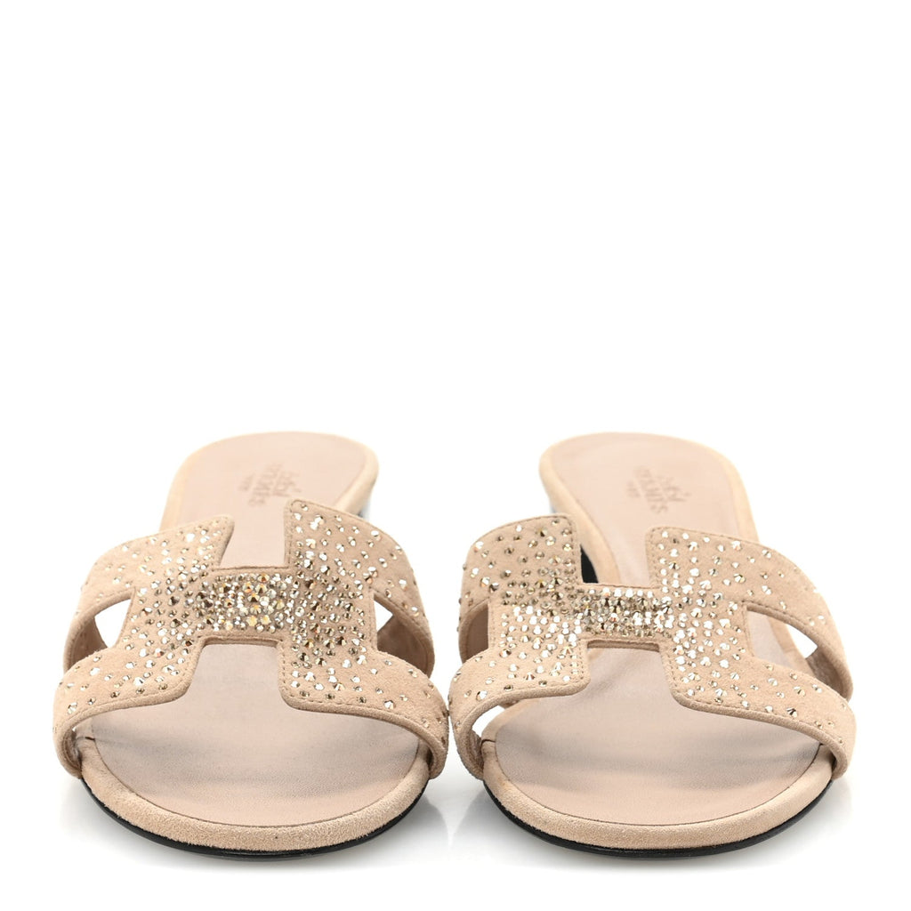 Suede Goatskin Crystal Oasis Sandals 36 Rose Nude