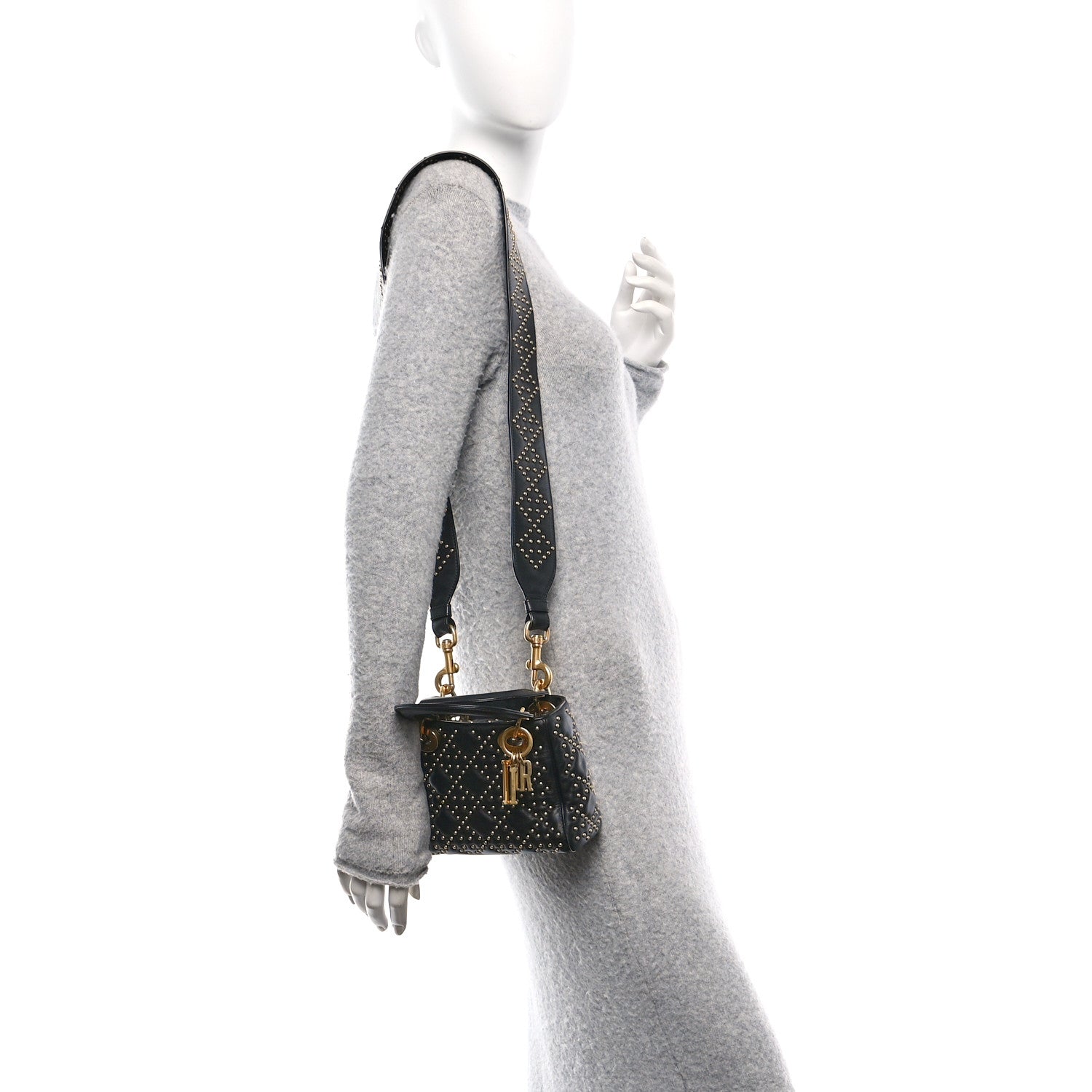 Lambskin Studded Mini Supple Lady Dior Black
