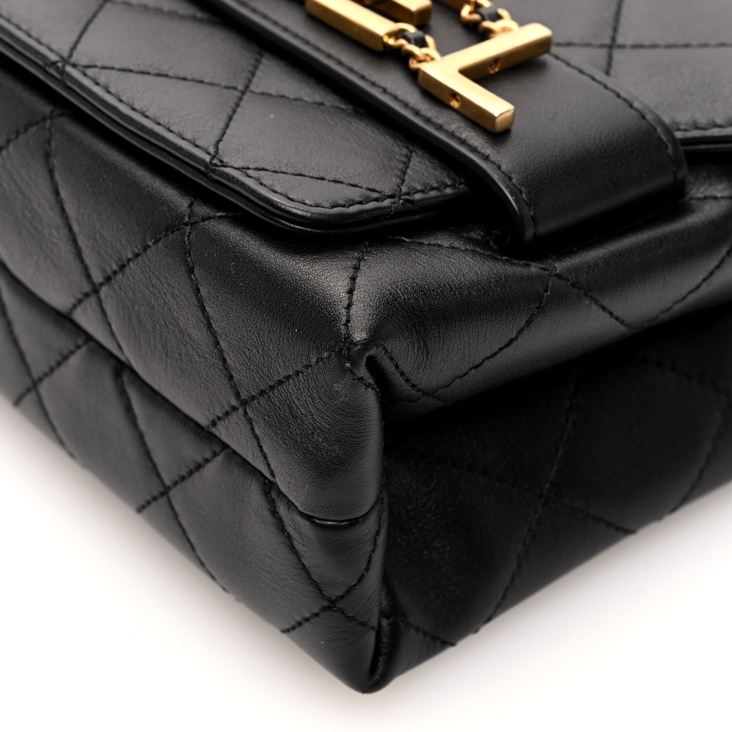 Calfskin Quilted Enchained Flap Black