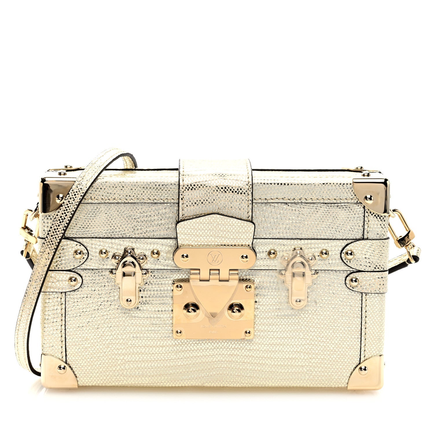 Metallic Lizard Petite Malle Silver