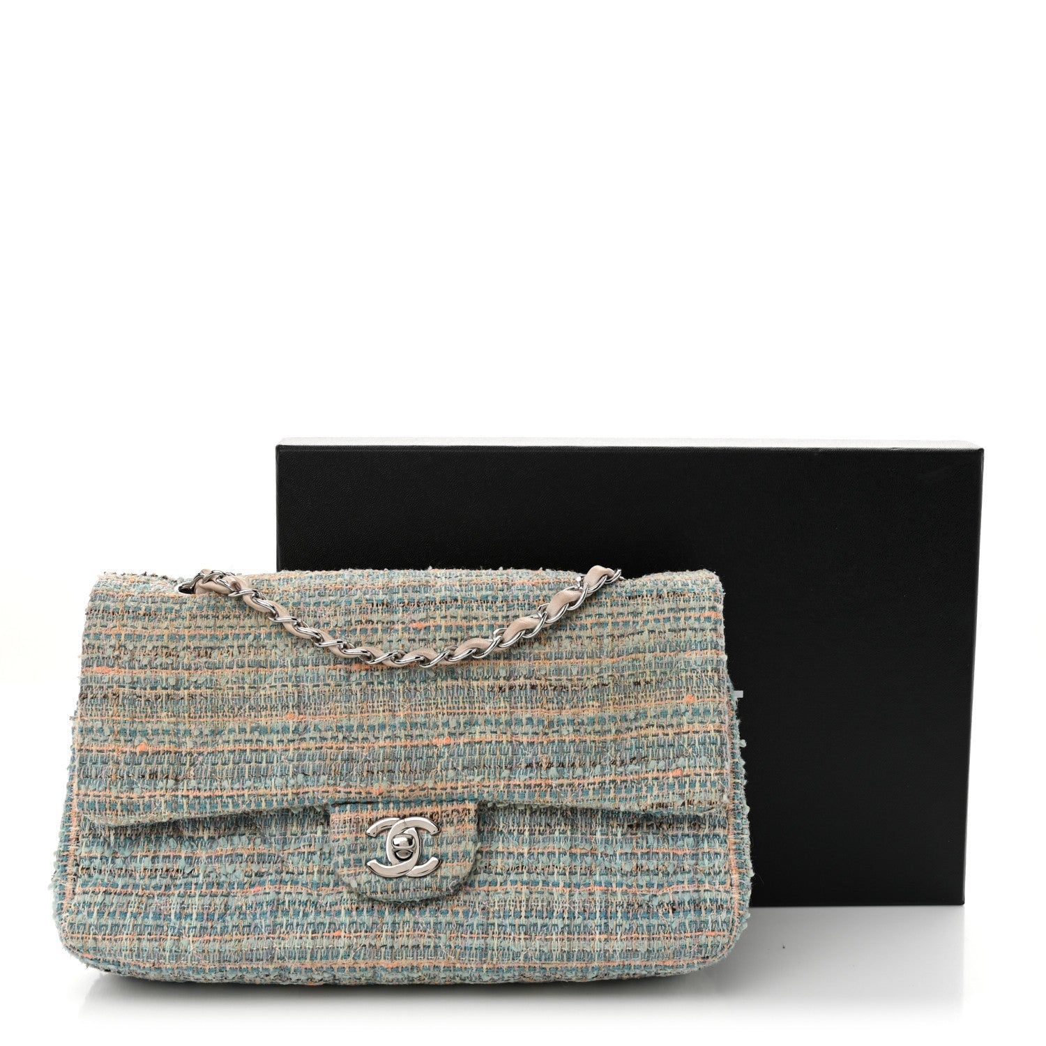 Tweed Quilted Medium Double Flap Blue Multicolor