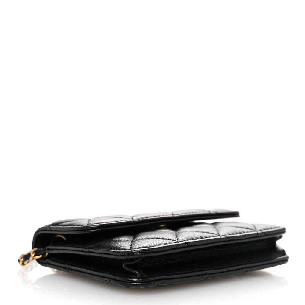 Lambskin Quilted Pearl Crush Clutch With Chain Black