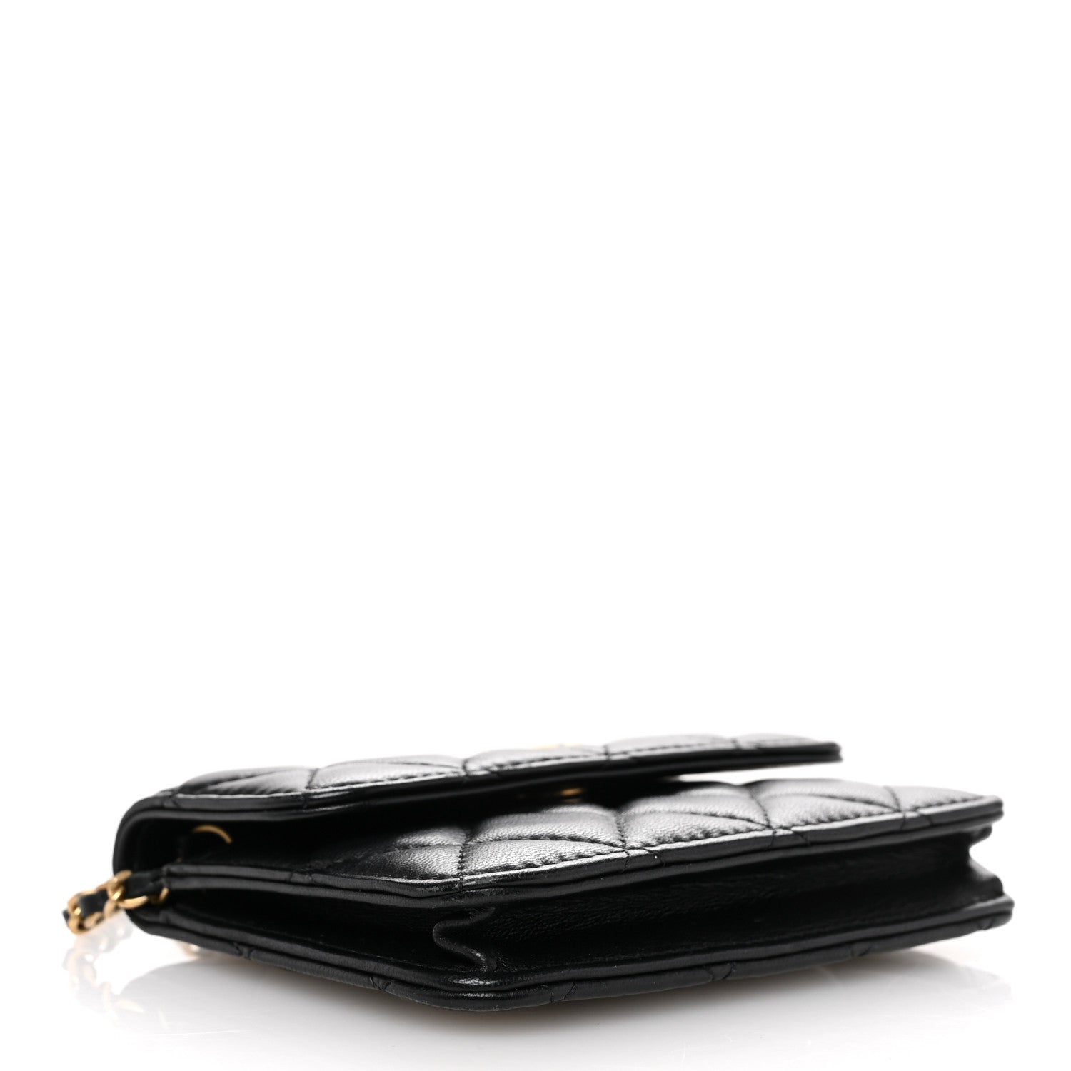Lambskin Quilted Pearl Crush Clutch With Chain Black