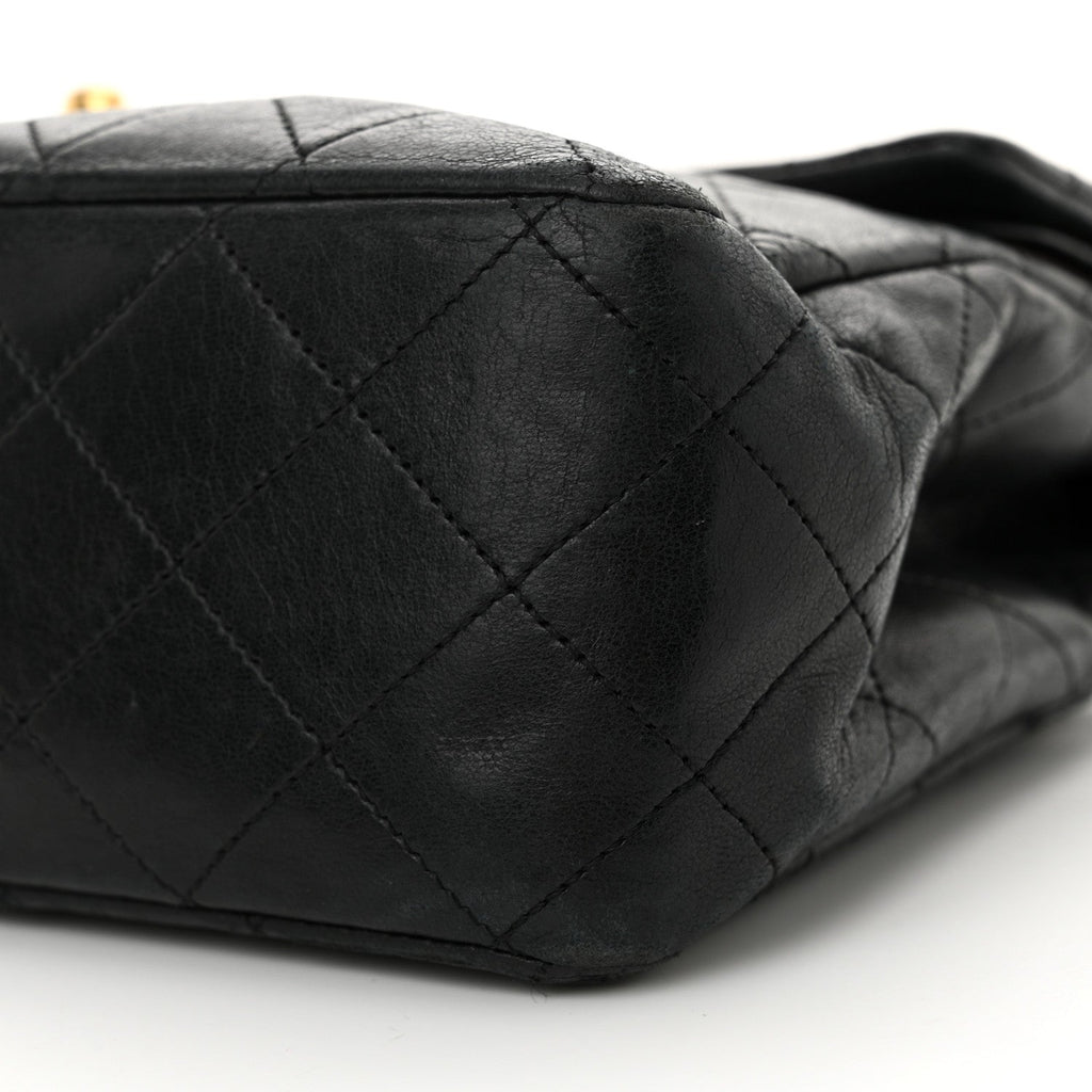 Lambskin Quilted Medium Double Flap Black