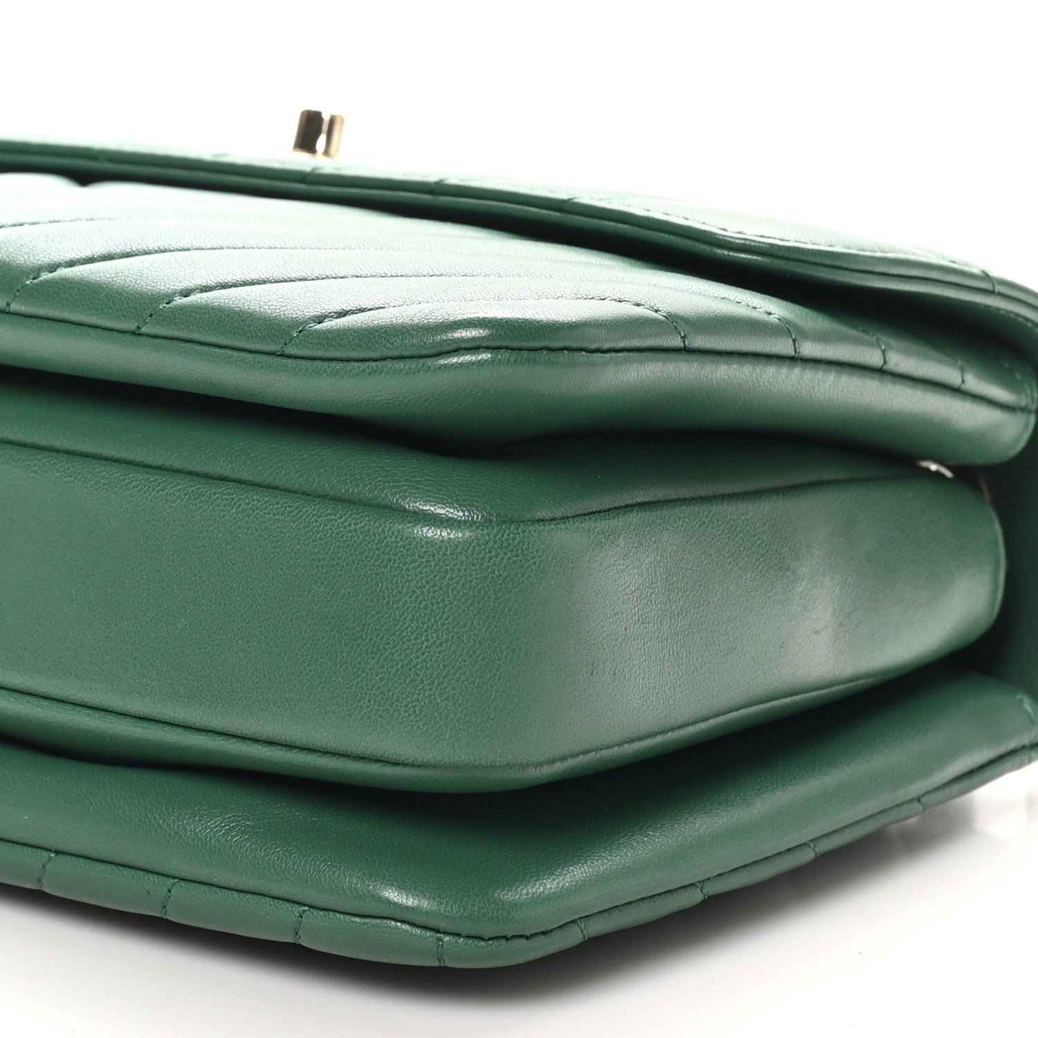 Lambskin Chevron Quilted Small Trendy CC Dual Handle Flap Bag Green