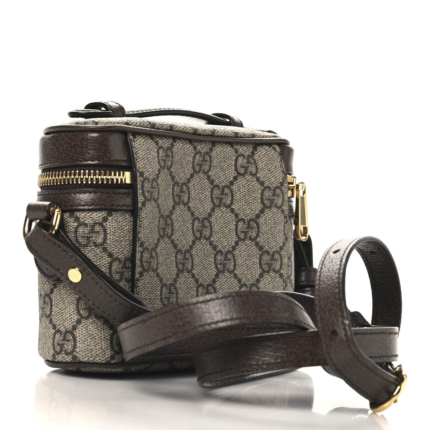 GG Supreme Monogram Textured Calfskin Web Mini Ophidia Top Handle Bag Beige Ebony New Acero