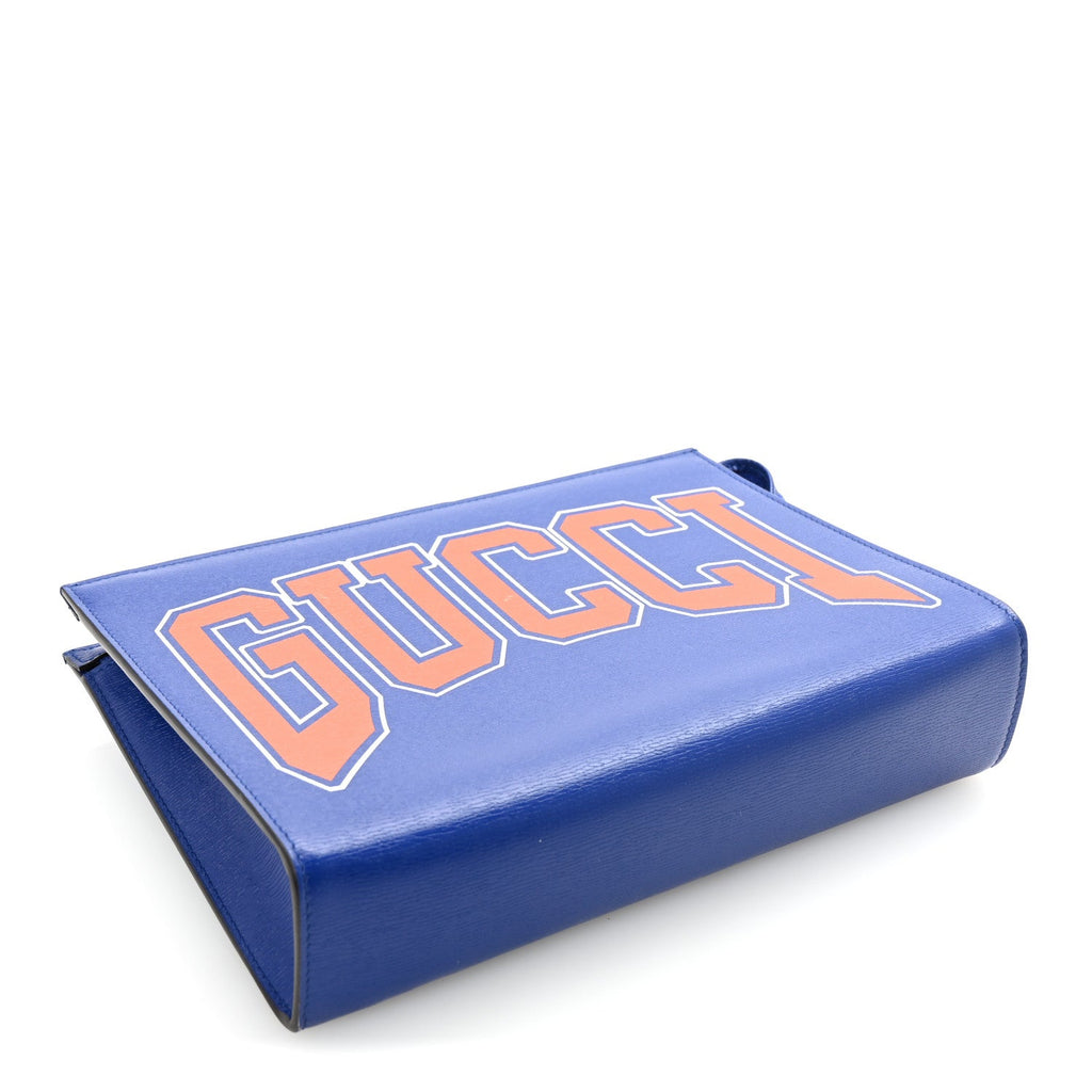 New Shanghai Calfskin Interlocking G Logo Wristlet Pouch Cobalt Blue Orange