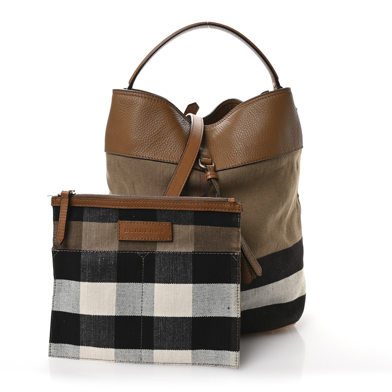 Grainy Calfskin Canvas Mega Check Medium Ashby Tassel Hobo Saddle Brown