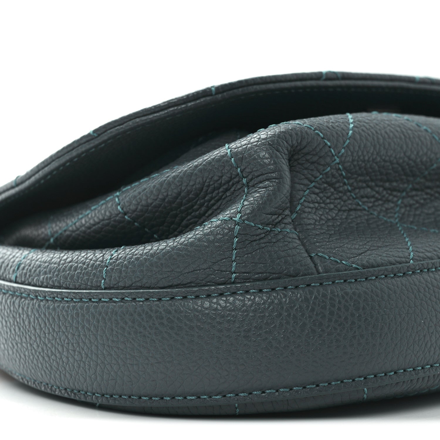 Grained Calfskin Stitched Small Messenger Flap Bag Teal
