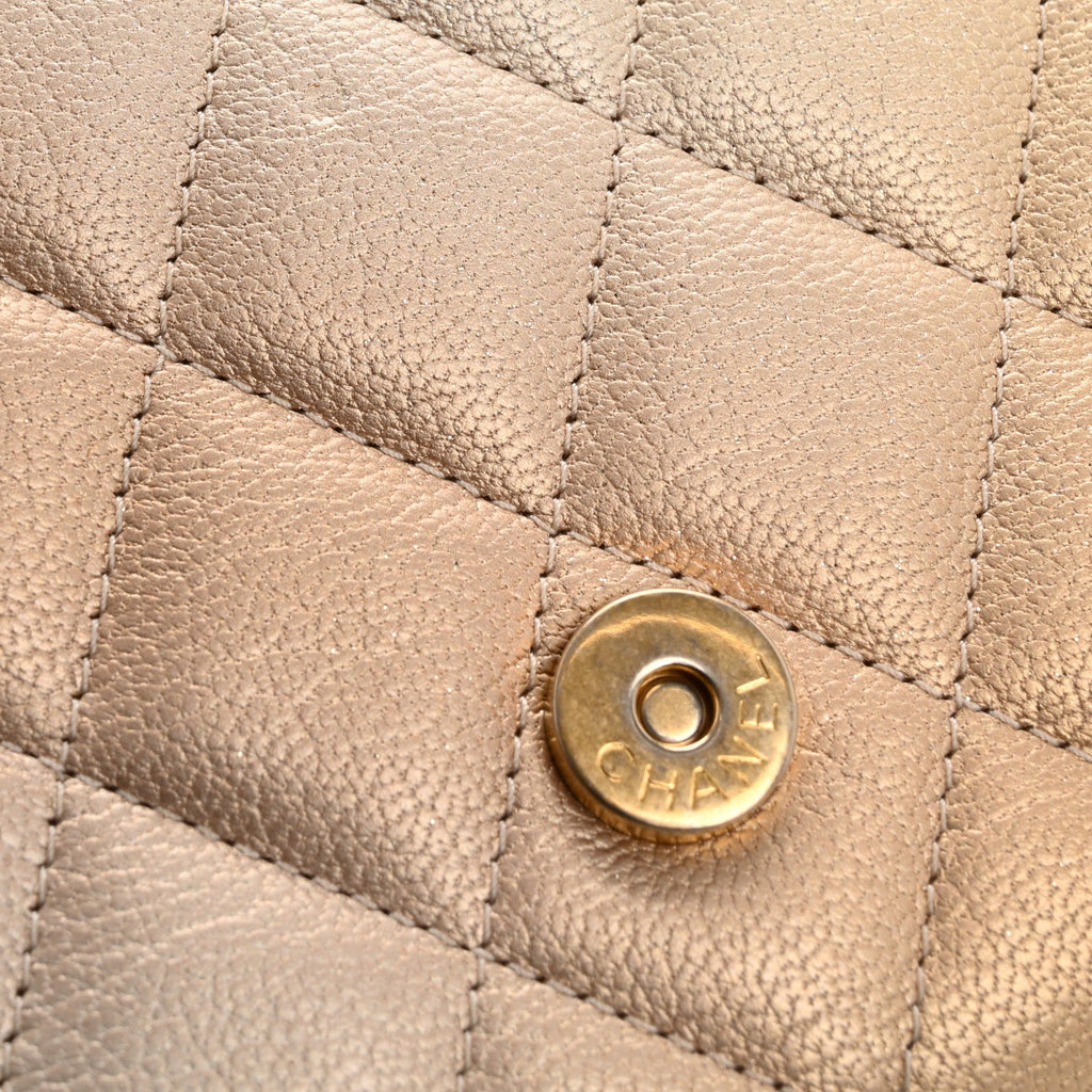 Metallic Goatskin Quilted Phone Holder Wallet on Removable Chain  Gold