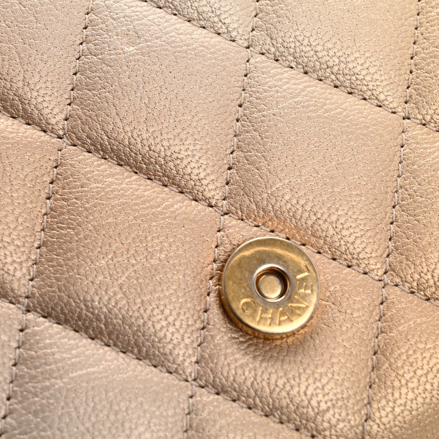 Metallic Goatskin Quilted Phone Holder Wallet on Removable Chain  Gold