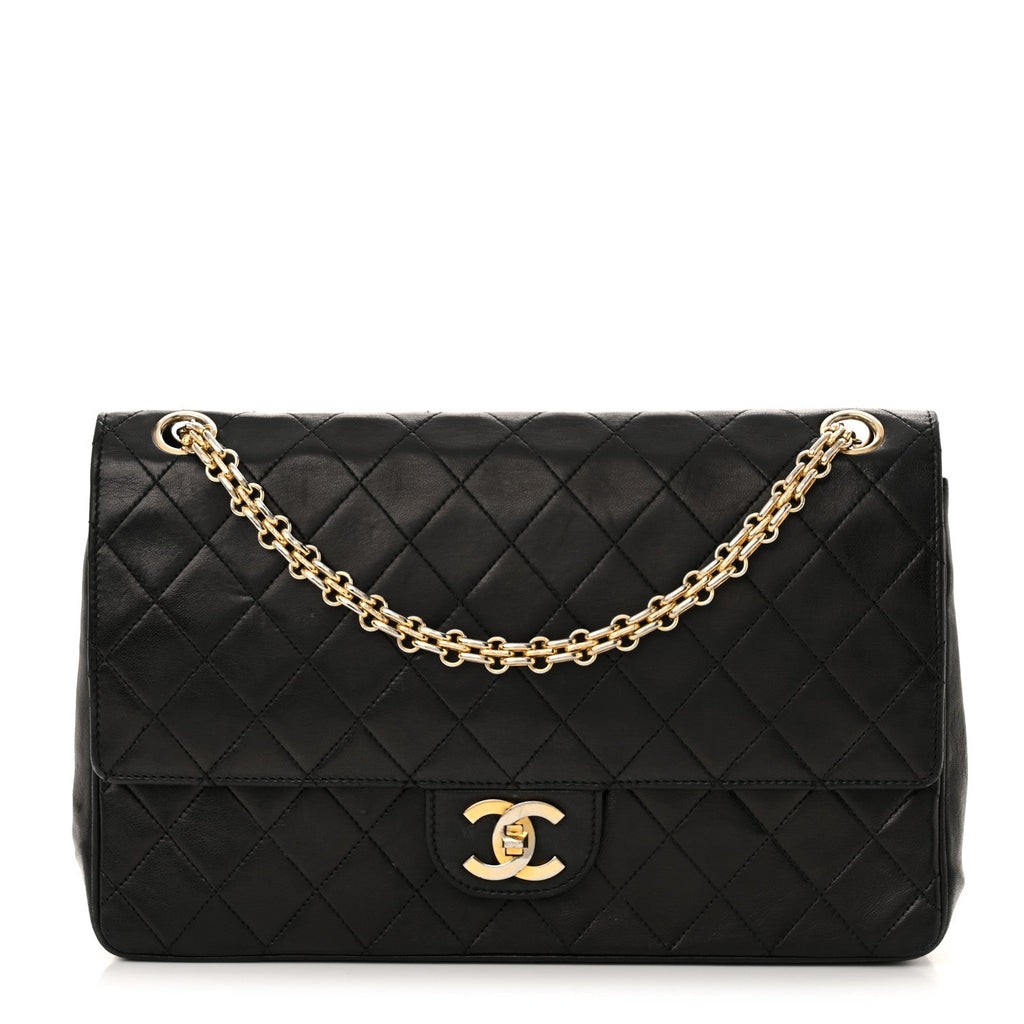 Lambskin Quilted Medium Double Flap Bijoux Chain Black