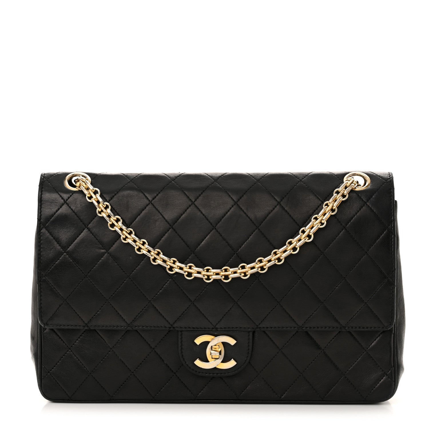 Lambskin Quilted Medium Double Flap Bijoux Chain Black