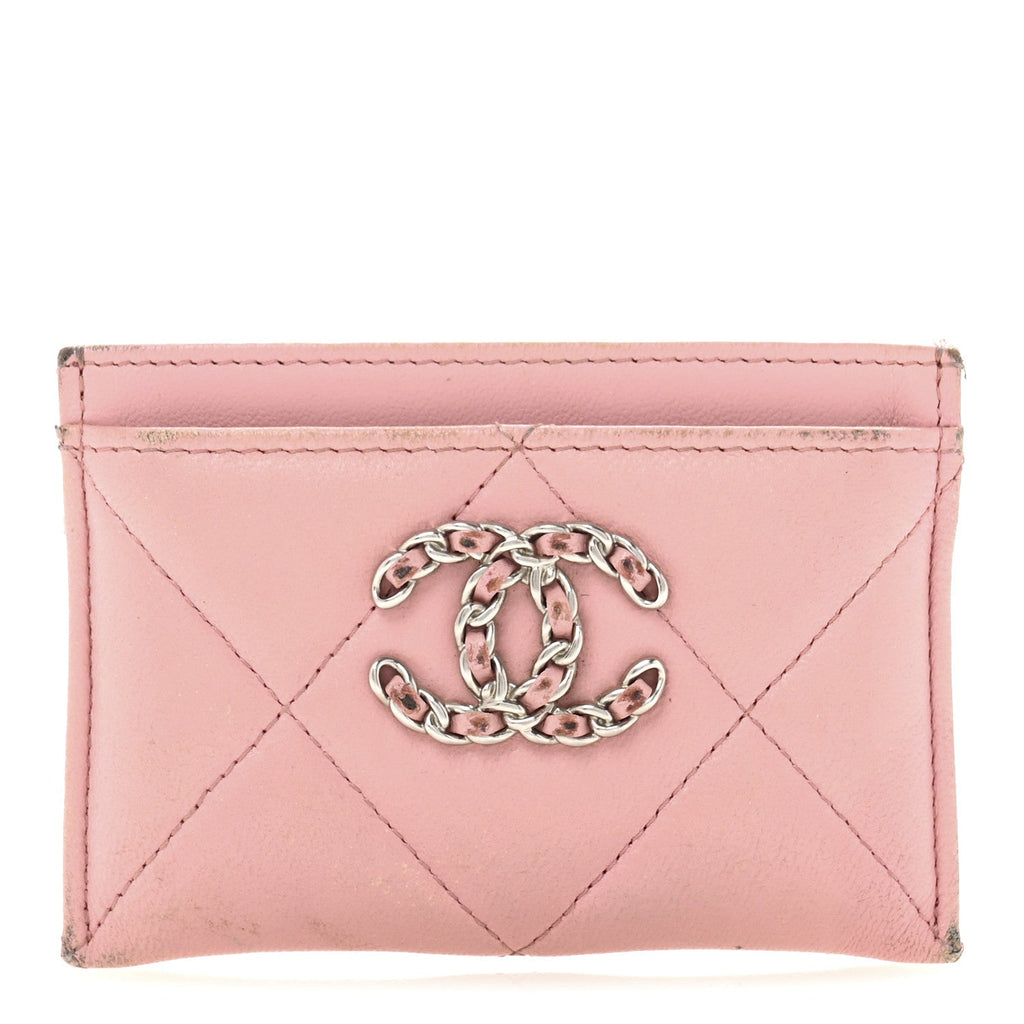 Lambskin Quilted Chanel 19  Holder Light Pink