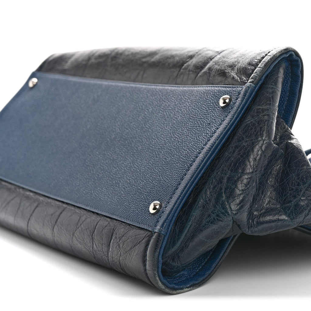 Glazed Calfskin Large Deauville Tote Blue