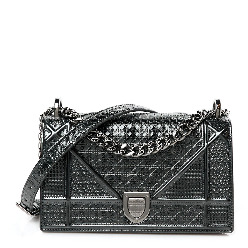 Metallic Patent Micro-Cannage Small Diorama Flap Bag Onyx Black