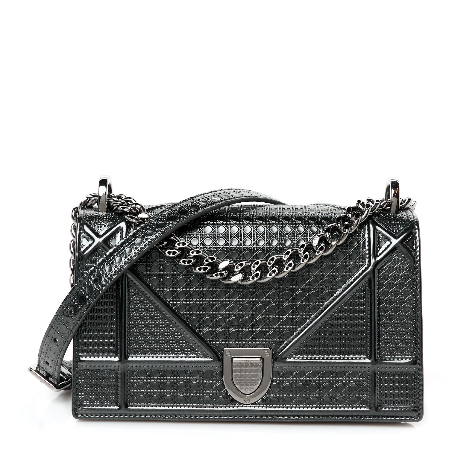 Metallic Patent Micro-Cannage Small Diorama Flap Bag Onyx Black