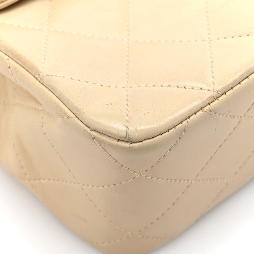 Lambskin Quilted Small Single Flap Beige