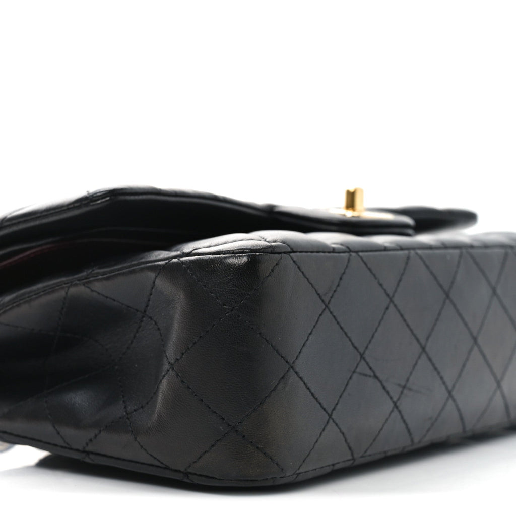Lambskin Quilted Medium Double Flap Black