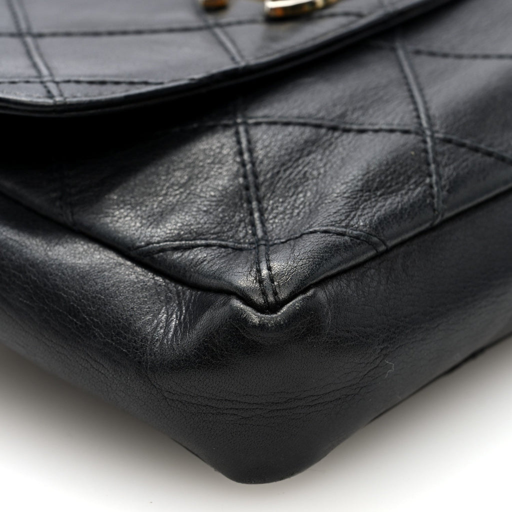 Calfskin Quilted Flap Waist Belt Bag Black