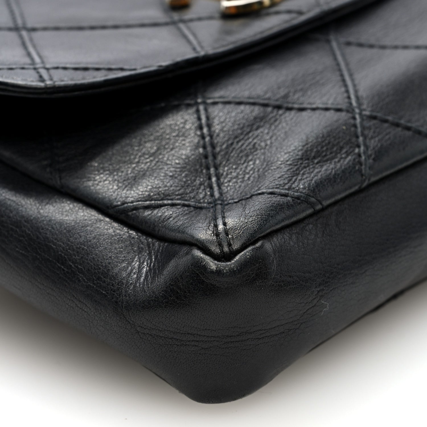 Calfskin Quilted Flap Waist Belt Bag Black