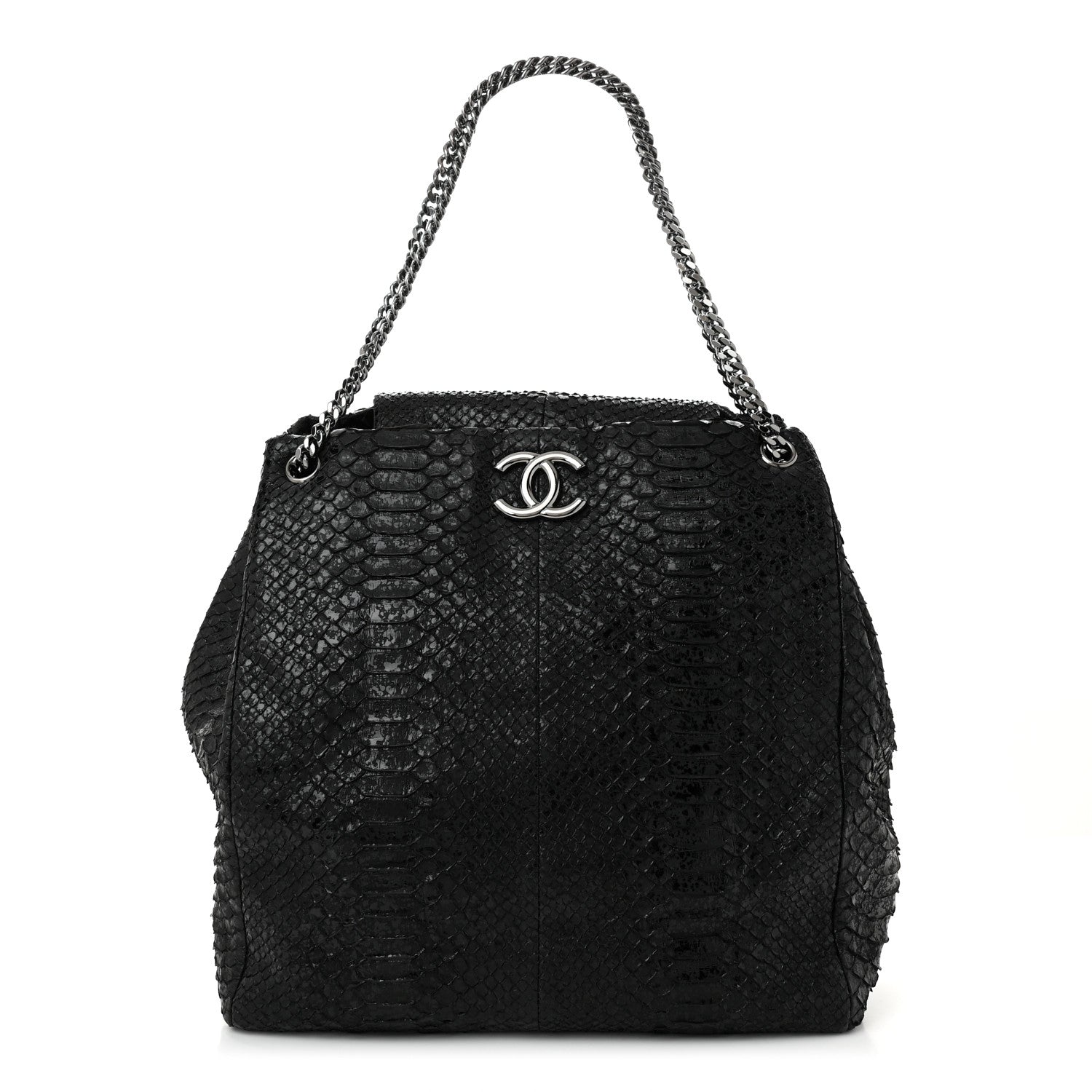 Snakeskin Accordion Tote Black