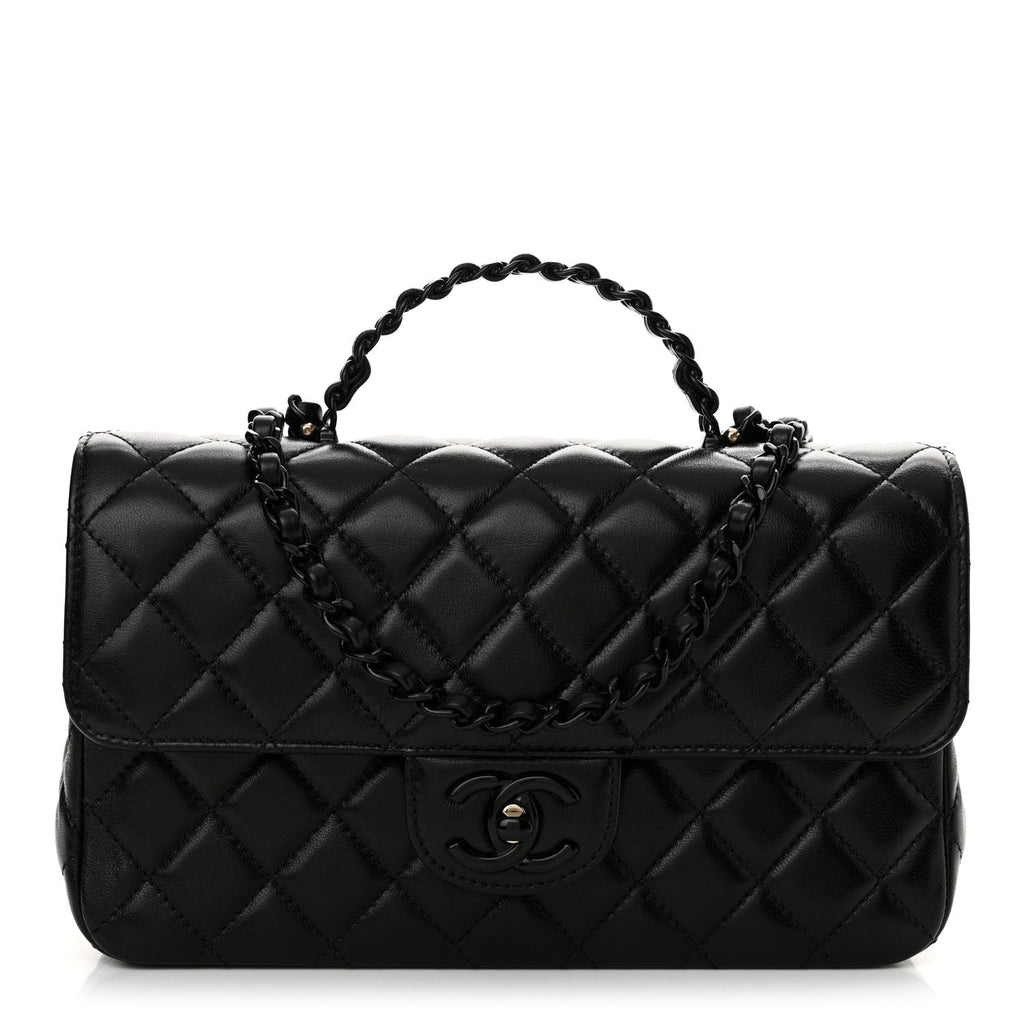 Lambskin Quilted Coco Pop Top Handle Flap Black