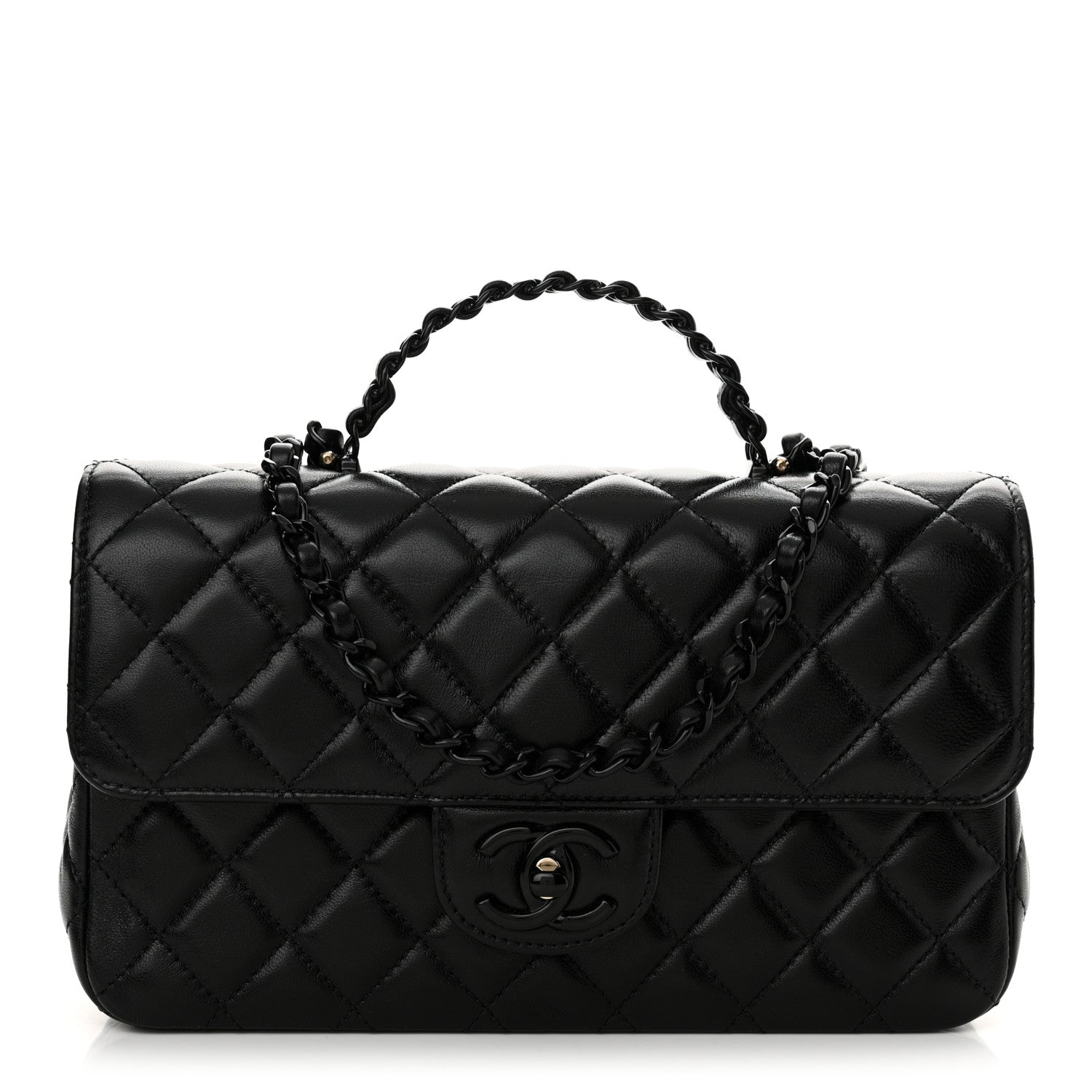 Lambskin Quilted Coco Pop Top Handle Flap Black