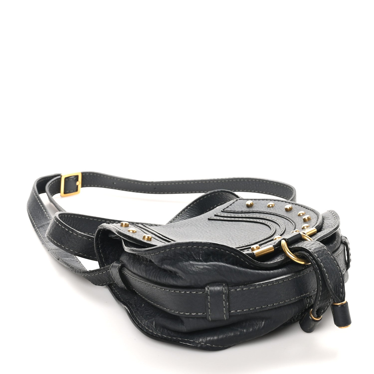 Calfskin Studded Small Marcie Saddle Bag Dark Grey
