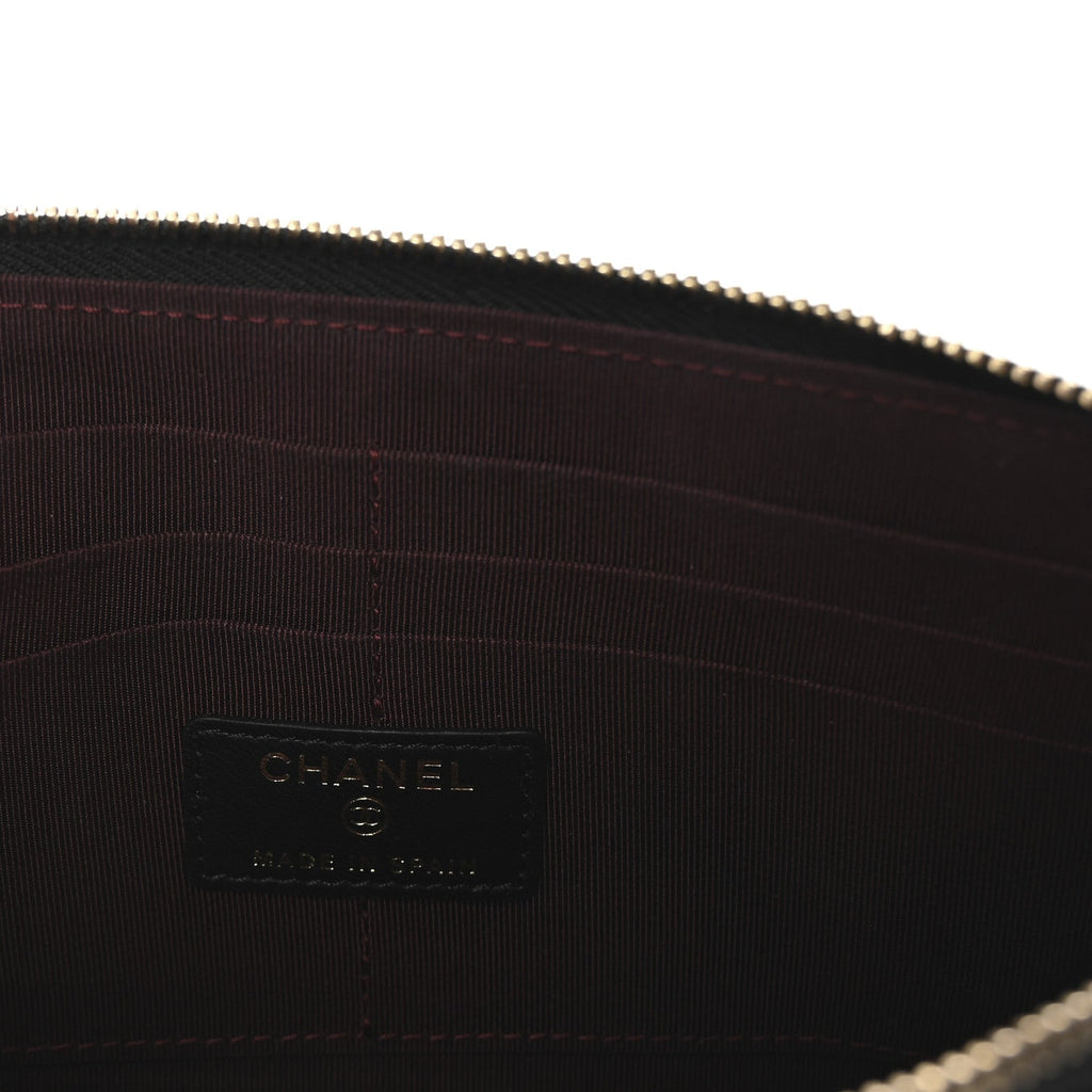 Lambskin Quilted Classic Pouch With Handle Black