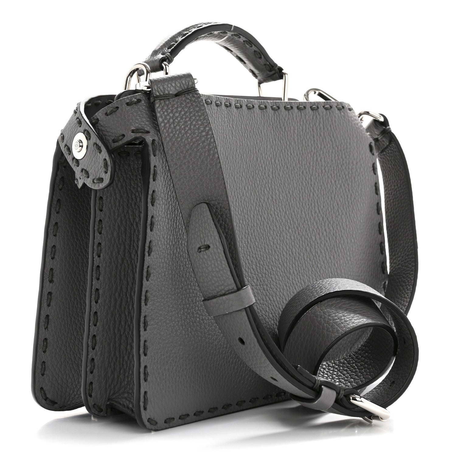 Cuoio Romano Selleria Macro Stitching Mini Peekaboo I SEE U Iconic Satchel Argento
