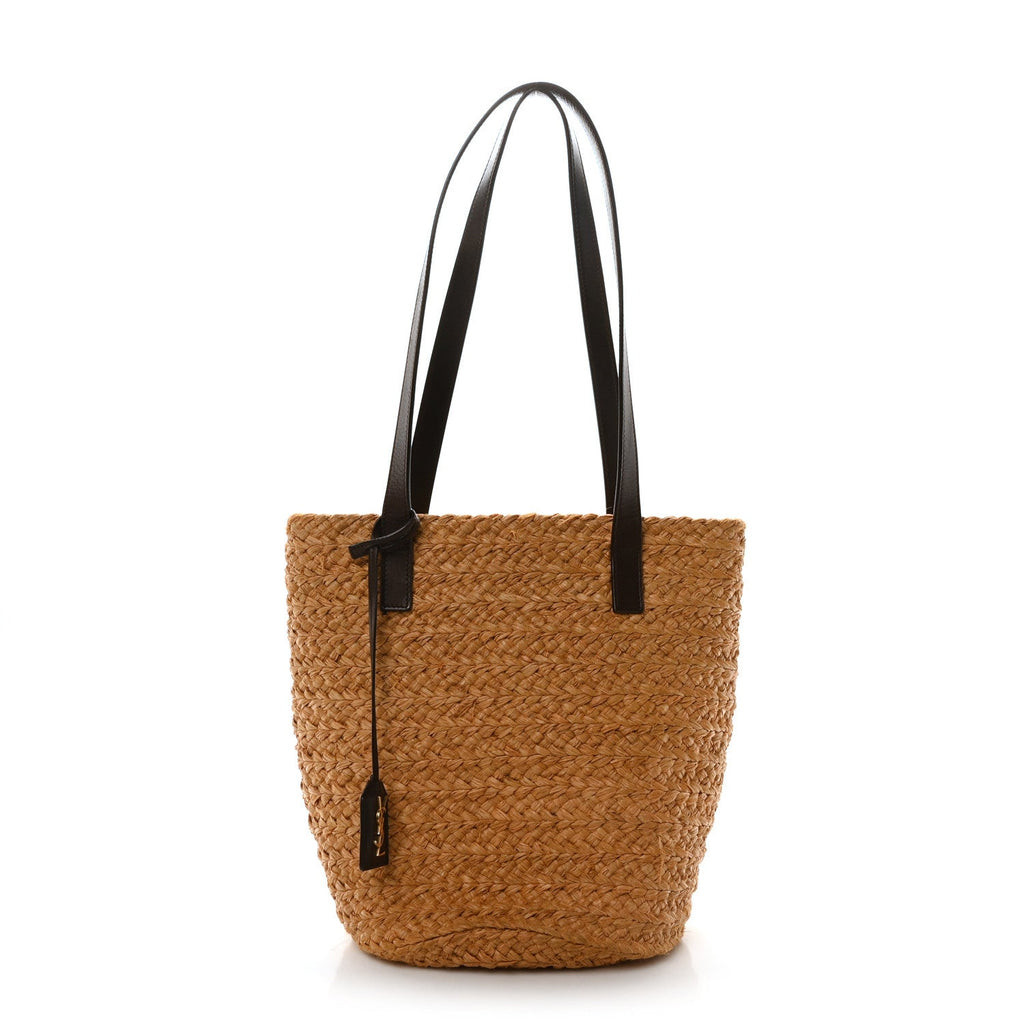 Raffia Calfskin Small Panier Tote Naturale Nut
