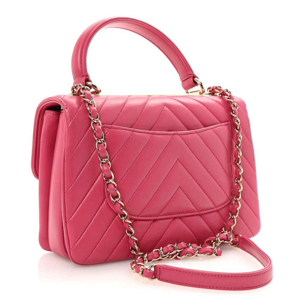 Lambskin Chevron Quilted Small Trendy CC Dual Handle Flap Bag Pink