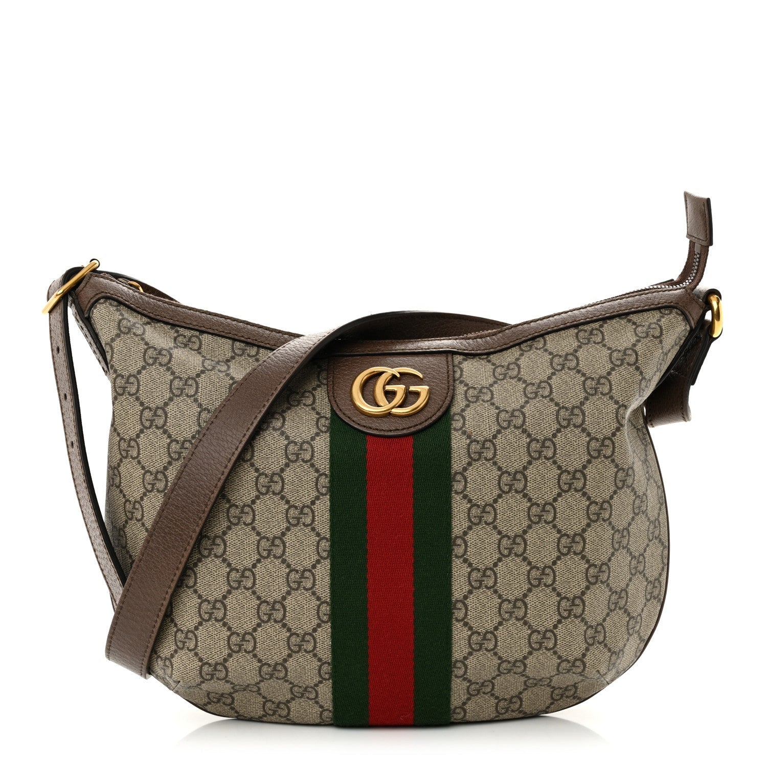 GG Supreme Monogram Web Small Ophidia Half Moon Hobo Brown