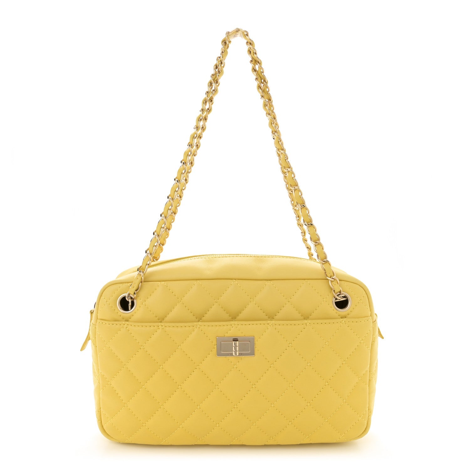 Calfskin Quilted Reissue Medium Camera Case  Yellow
