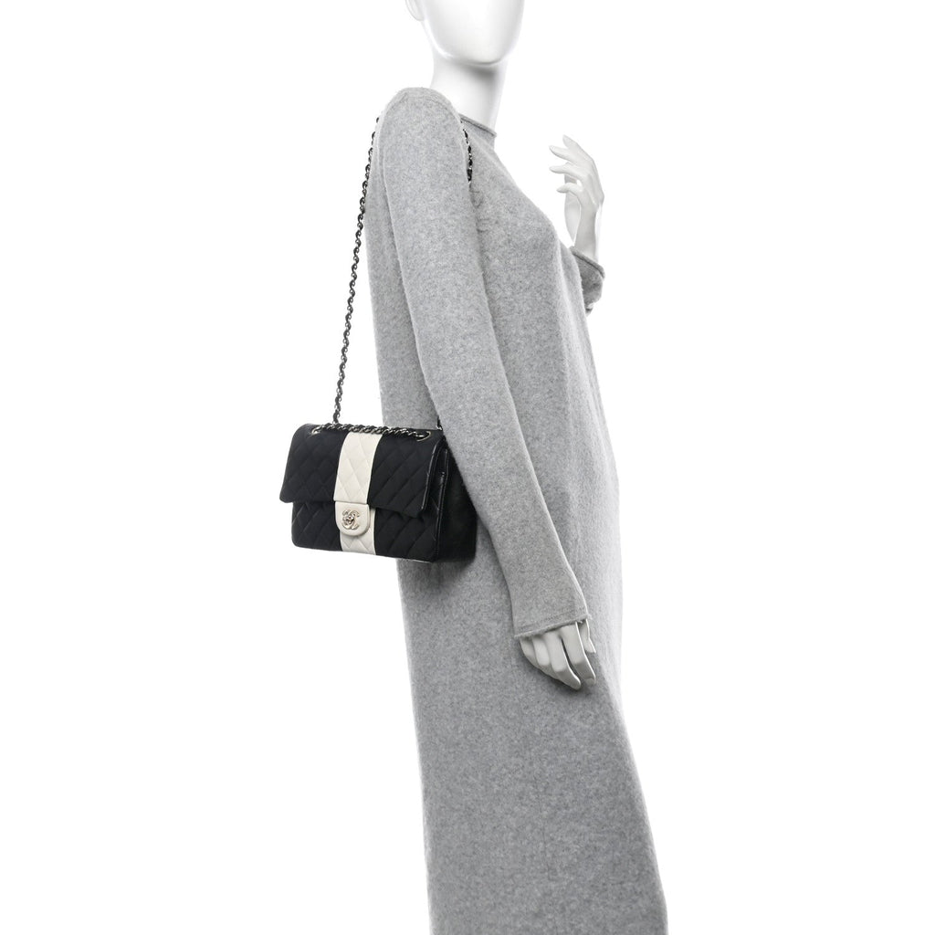 Lambskin Quilted Medium Double Flap Black White