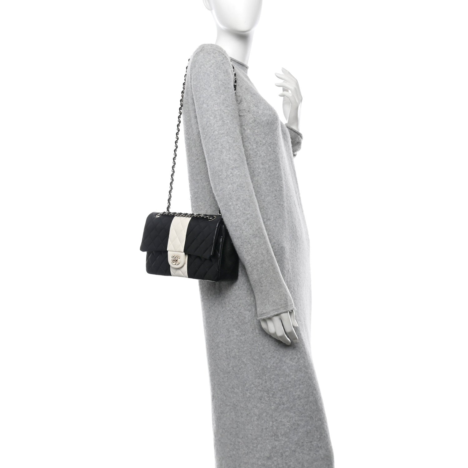 Lambskin Quilted Medium Double Flap Black White