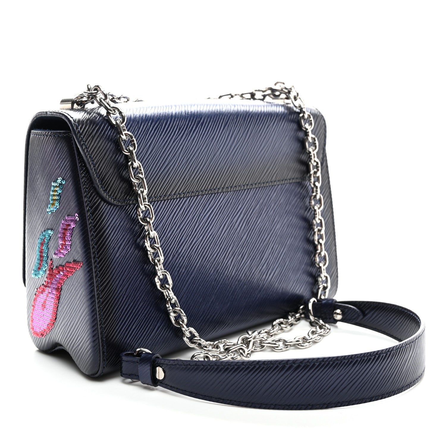 Epi Sequins Flame Twist Shoulder Bag MM Blue Nuit