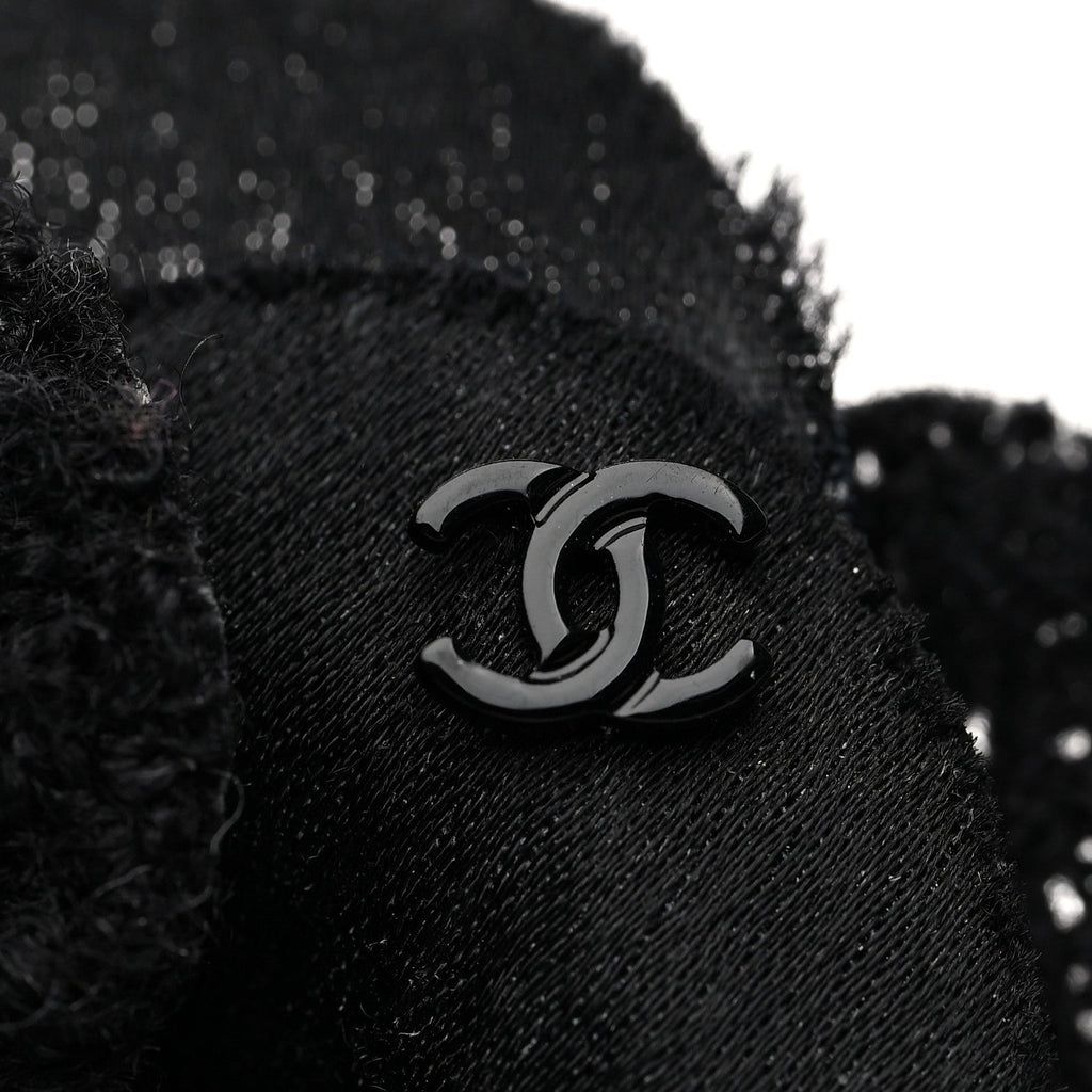 Tweed Fabric Camellia Pin Brooch Black