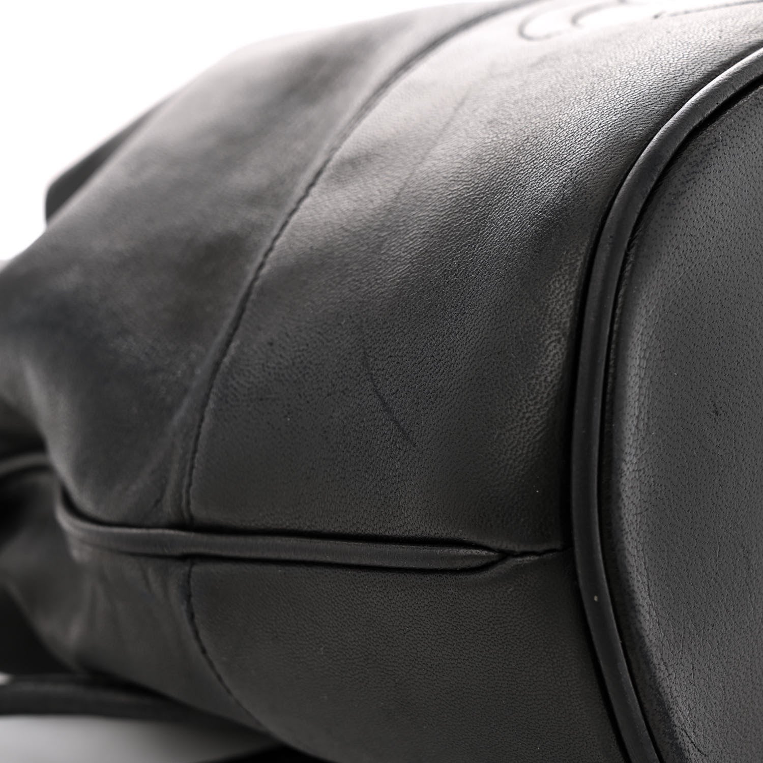 Lambskin CC Stitched Drawstring Bucket Bag Black